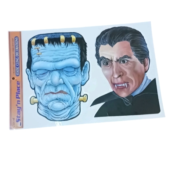 Vintage Halloween Window Cling Skull & Skeleton Hands, Dracula & Frankenstein - Picture 2 of 8